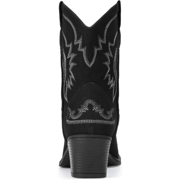 ⚡Women Black Faux Leather Ankle Cowgirl Pull-On Pointed Toe Short Western Boots - Picture 9 of 9